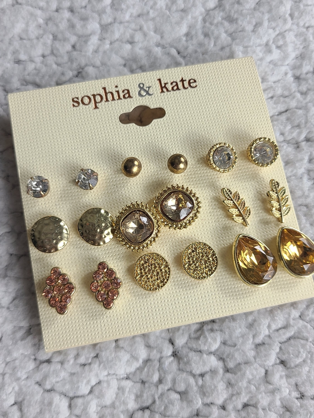 Sophia & Kate 9 Pair Gold Tone Stud Earring Set NWT